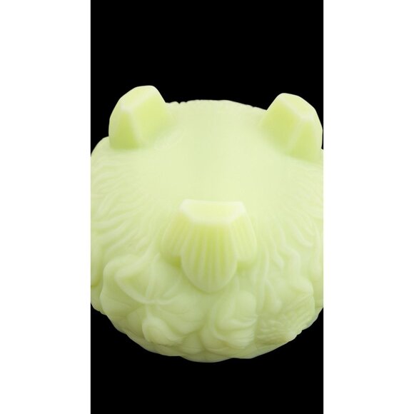 Vintage Fenton Custard Uranium Glass Footed Bowl Water Lilies Scalloped Satin - Picture 8 of 13